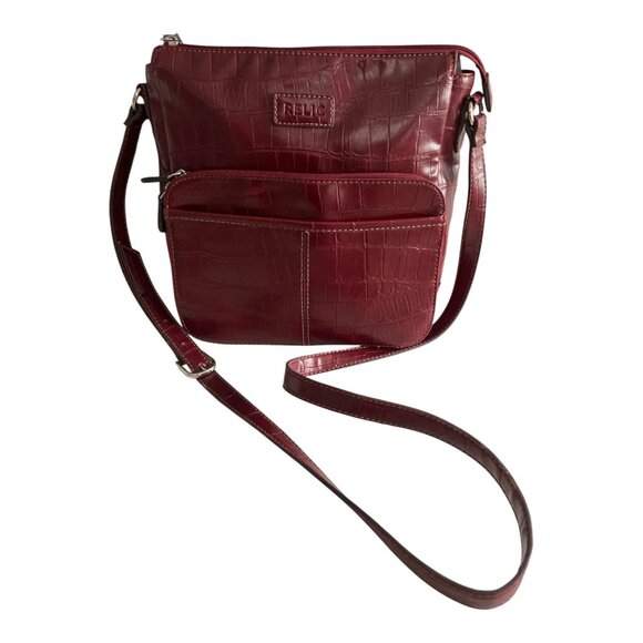 Relic Burgundy Faux Leather Crossbody Bag with Croc Embossed Pattern - Picture 1 of 7